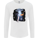 Cat Abduction Alien UFO Mens Long Sleeve T-Shirt White