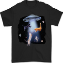 Cat Abduction Alien UFO Mens T-Shirt 100% Cotton Black