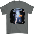 Cat Abduction Alien UFO Mens T-Shirt 100% Cotton Charcoal