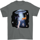 Cat Abduction Alien UFO Mens T-Shirt 100% Cotton Charcoal