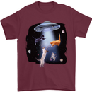 Cat Abduction Alien UFO Mens T-Shirt 100% Cotton Maroon