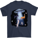 Cat Abduction Alien UFO Mens T-Shirt 100% Cotton Navy Blue
