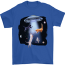 Cat Abduction Alien UFO Mens T-Shirt 100% Cotton Royal Blue