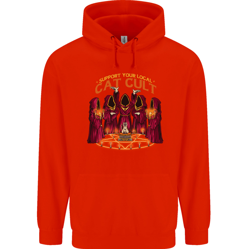 Cat Cult Evil Feline Devil Worship Satanic Childrens Kids Hoodie Bright Red