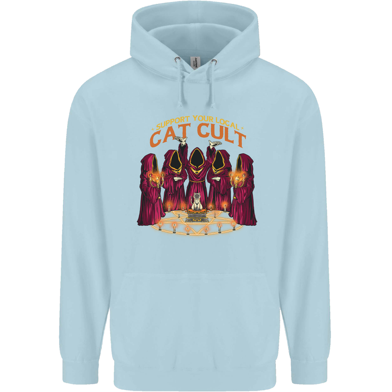 Cat Cult Evil Feline Devil Worship Satanic Childrens Kids Hoodie Light Blue