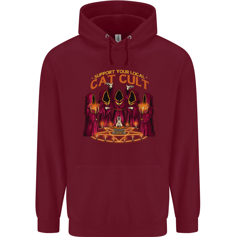 Cat Cult Evil Feline Devil Worship Satanic Childrens Kids Hoodie Maroon