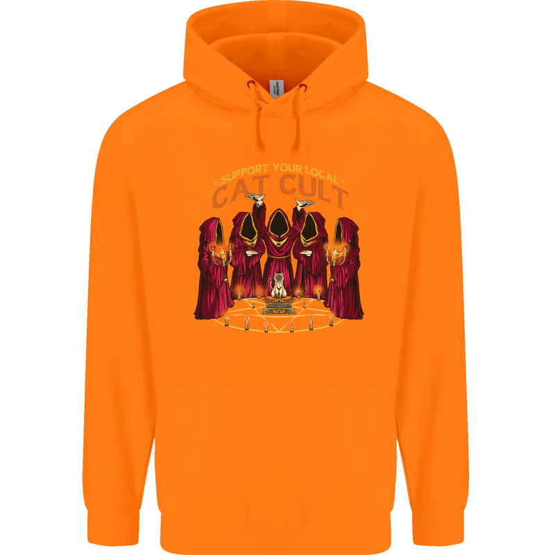 Cat Cult Evil Feline Devil Worship Satanic Childrens Kids Hoodie Orange