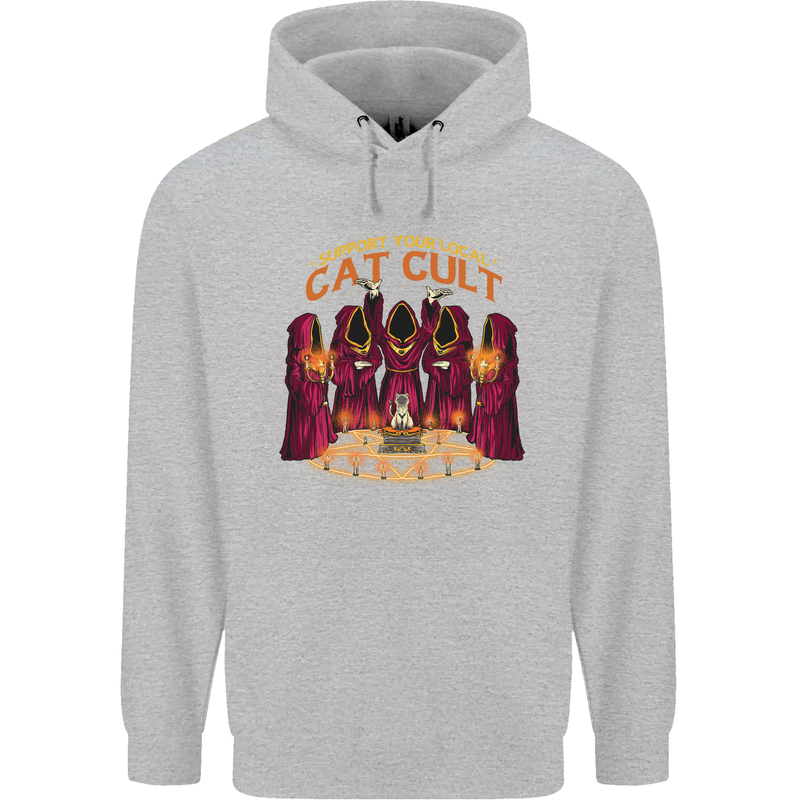 Cat Cult Evil Feline Devil Worship Satanic Childrens Kids Hoodie Sports Grey