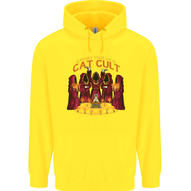 Cat Cult Evil Feline Devil Worship Satanic Childrens Kids Hoodie Yellow