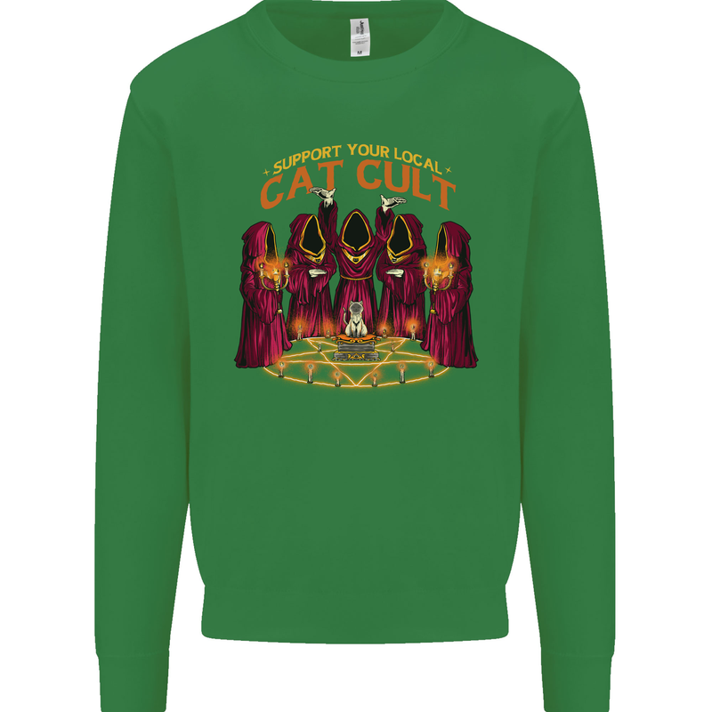 Cat Cult Evil Feline Devil Worship Satanic Kids Sweatshirt Jumper Irish Green