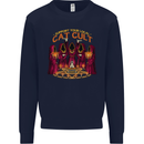 Cat Cult Evil Feline Devil Worship Satanic Kids Sweatshirt Jumper Navy Blue