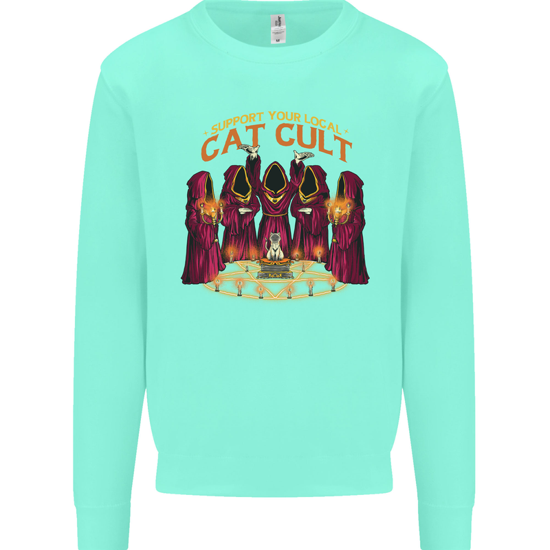 Cat Cult Evil Feline Devil Worship Satanic Kids Sweatshirt Jumper Peppermint
