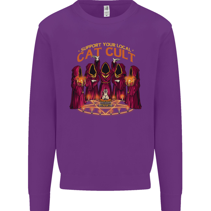 Cat Cult Evil Feline Devil Worship Satanic Kids Sweatshirt Jumper Purple