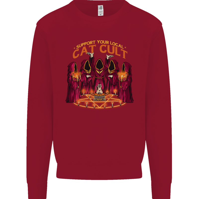 Cat Cult Evil Feline Devil Worship Satanic Kids Sweatshirt Jumper Red