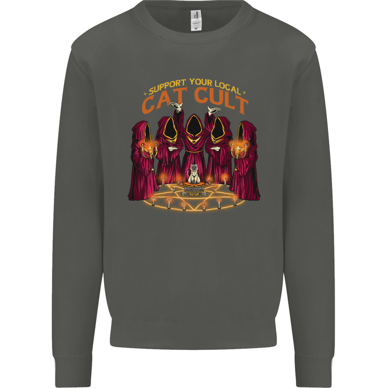 Cat Cult Evil Feline Devil Worship Satanic Kids Sweatshirt Jumper Storm Grey