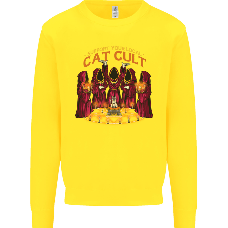 Cat Cult Evil Feline Devil Worship Satanic Kids Sweatshirt Jumper Yellow