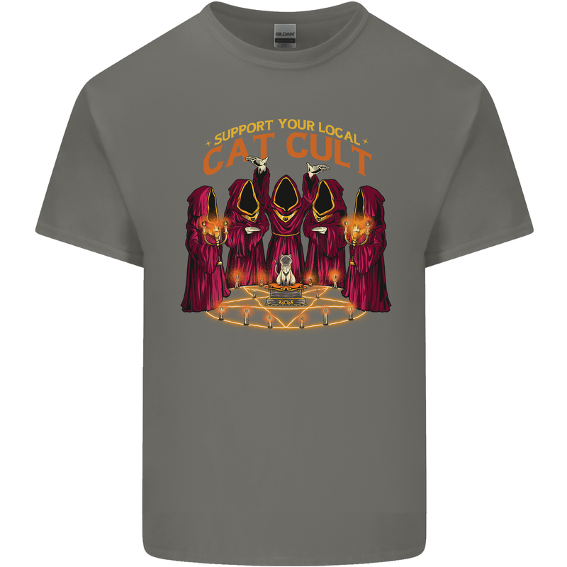 Cat Cult Evil Feline Devil Worship Satanic Kids T-Shirt Childrens Charcoal
