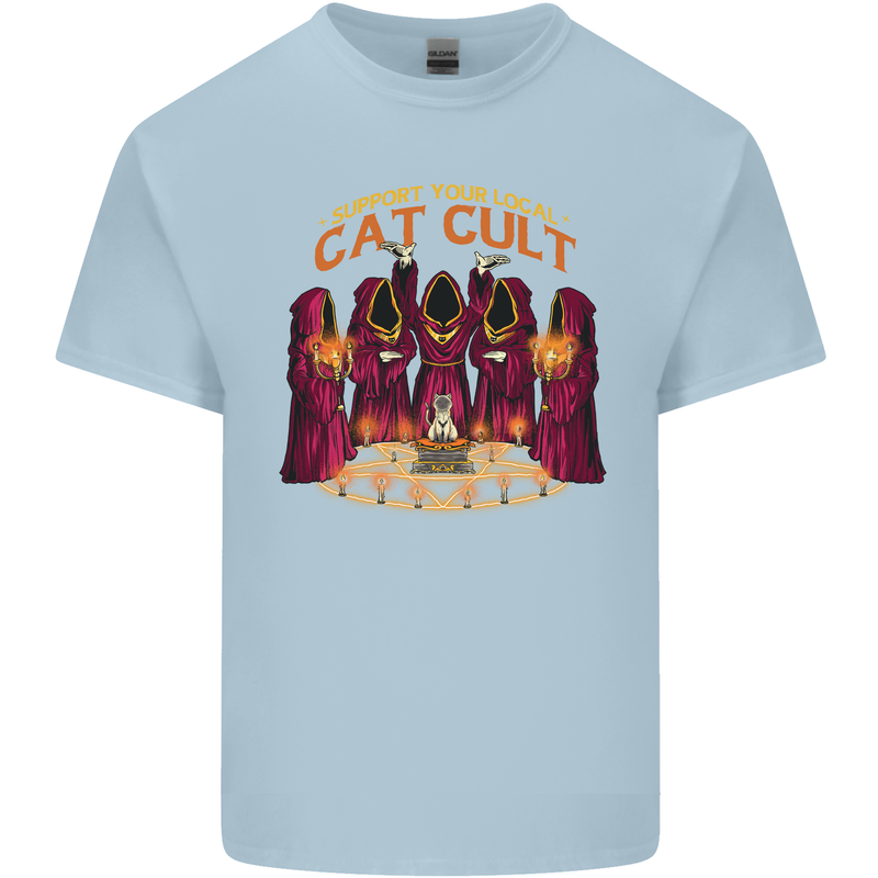 Cat Cult Evil Feline Devil Worship Satanic Kids T-Shirt Childrens Light Blue