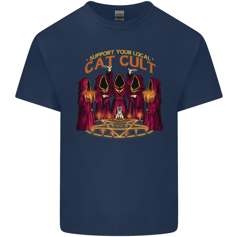 Cat Cult Evil Feline Devil Worship Satanic Kids T-Shirt Childrens Navy Blue