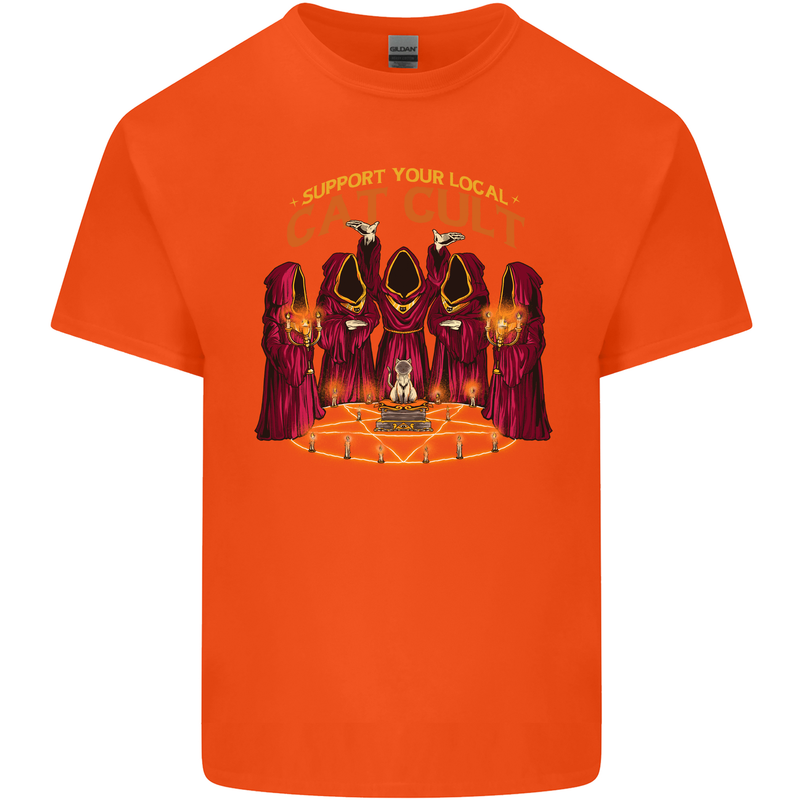 Cat Cult Evil Feline Devil Worship Satanic Kids T-Shirt Childrens Orange