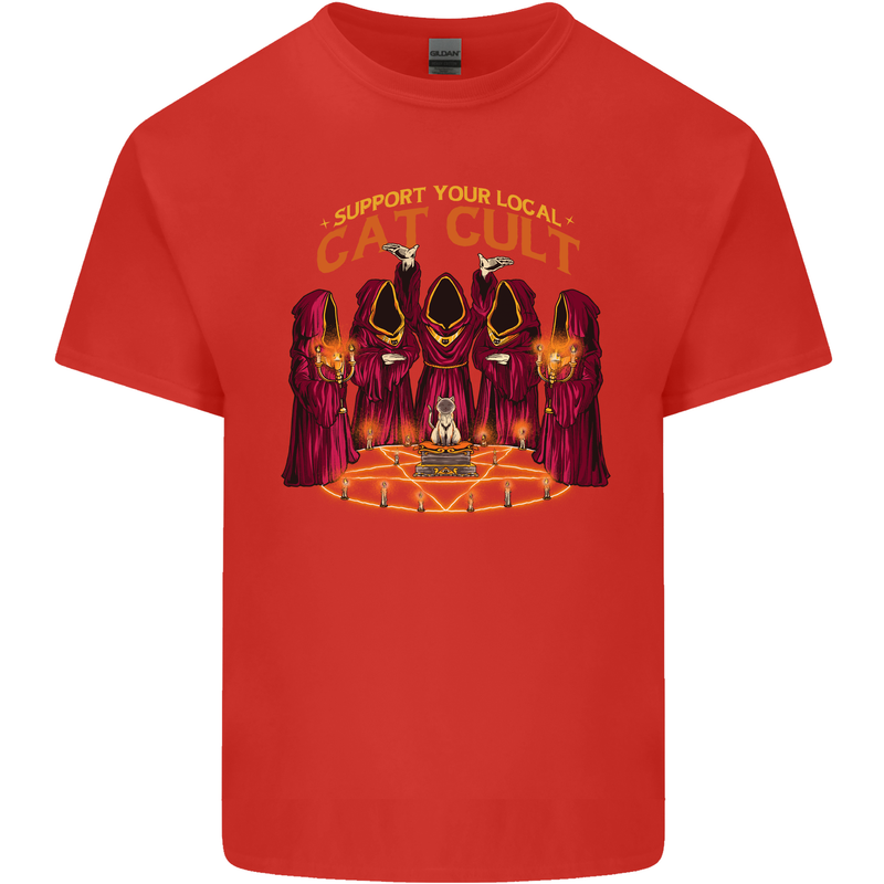 Cat Cult Evil Feline Devil Worship Satanic Kids T-Shirt Childrens Red