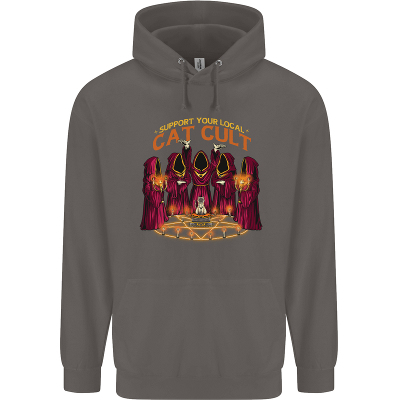 Cat Cult Evil Feline Devil Worship Satanic Mens 80% Cotton Hoodie Charcoal