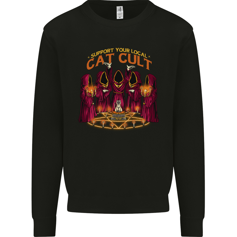 Cat Cult Evil Feline Devil Worship Satanic Mens Sweatshirt Jumper Black