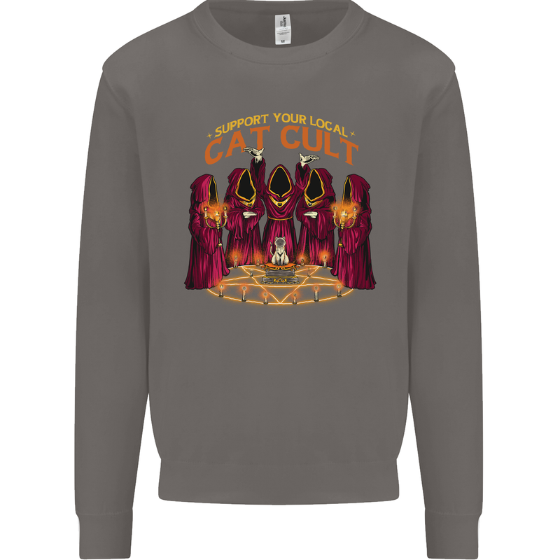 Cat Cult Evil Feline Devil Worship Satanic Mens Sweatshirt Jumper Charcoal