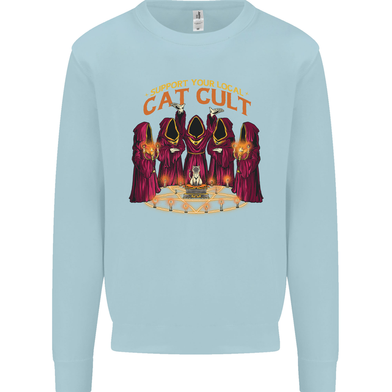 Cat Cult Evil Feline Devil Worship Satanic Mens Sweatshirt Jumper Light Blue