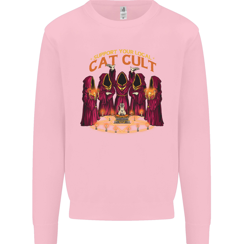 Cat Cult Evil Feline Devil Worship Satanic Mens Sweatshirt Jumper Light Pink