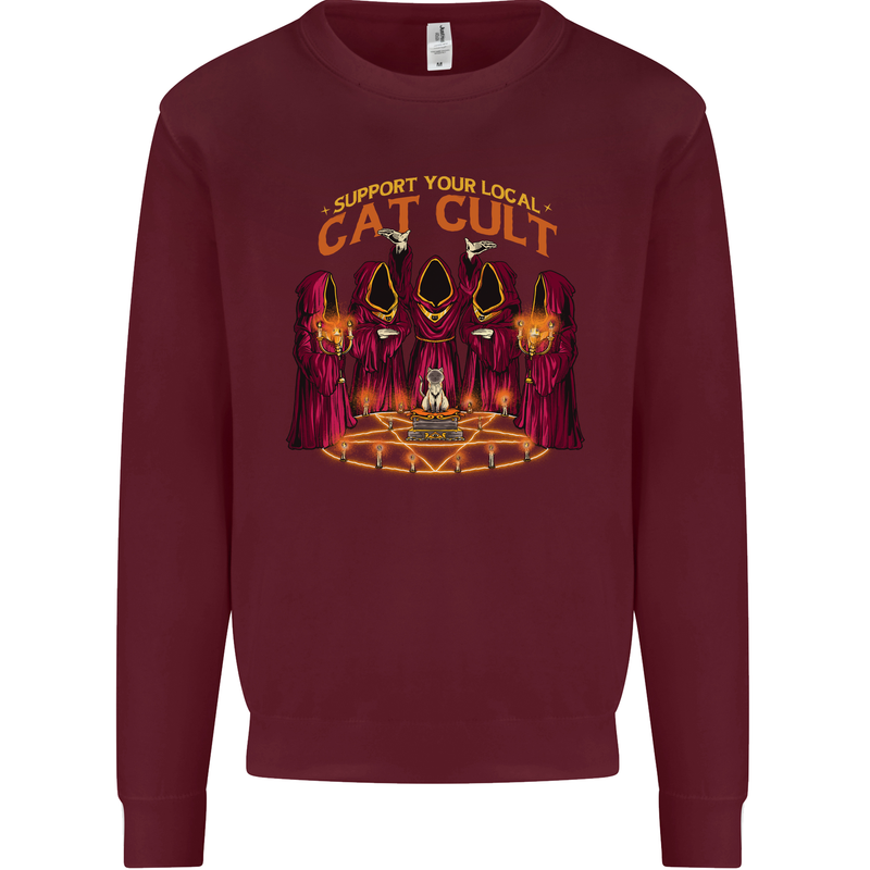 Cat Cult Evil Feline Devil Worship Satanic Mens Sweatshirt Jumper Maroon