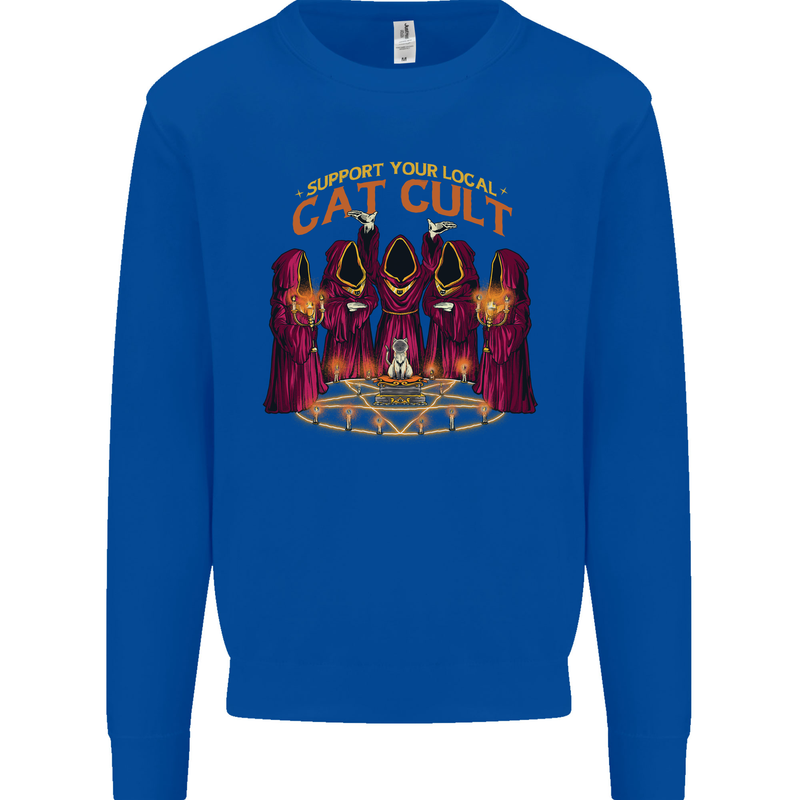 Cat Cult Evil Feline Devil Worship Satanic Mens Sweatshirt Jumper Royal Blue