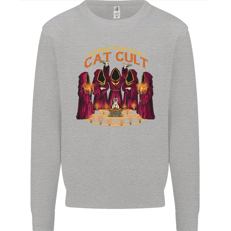 Cat Cult Evil Feline Devil Worship Satanic Mens Sweatshirt Jumper Sports Grey