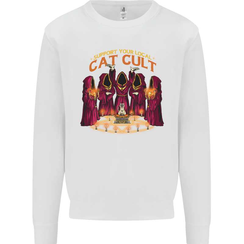 Cat Cult Evil Feline Devil Worship Satanic Mens Sweatshirt Jumper White
