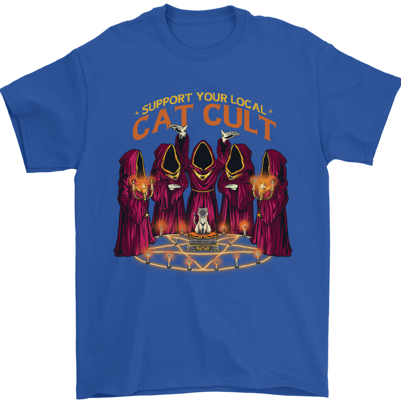 Cat Cult Evil Feline Devil Worship Satanic Mens T-Shirt 100% Cotton Royal Blue