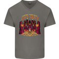 Cat Cult Evil Feline Devil Worship Satanic Mens V-Neck Cotton T-Shirt Charcoal