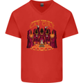 Cat Cult Evil Feline Devil Worship Satanic Mens V-Neck Cotton T-Shirt Red