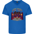 Cat Cult Evil Feline Devil Worship Satanic Mens V-Neck Cotton T-Shirt Royal Blue