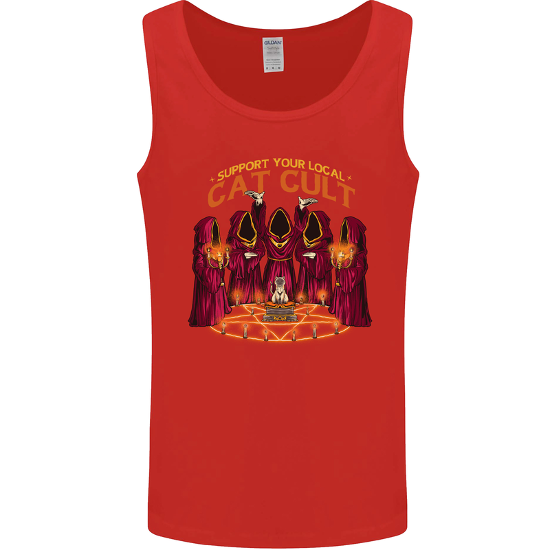 Cat Cult Evil Feline Devil Worship Satanic Mens Vest Tank Top Red