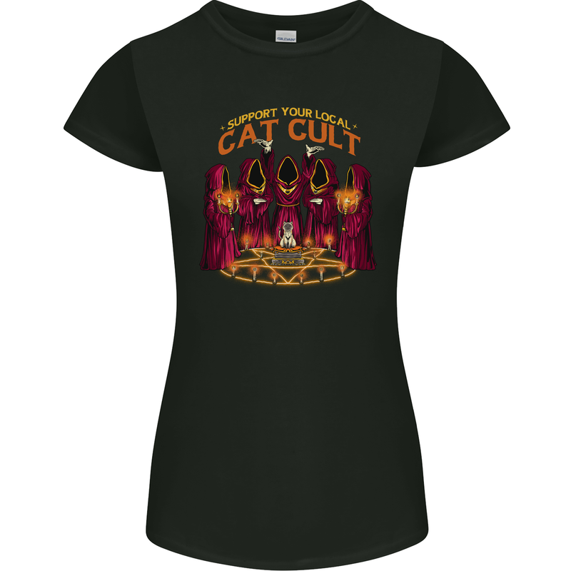 Cat Cult Evil Feline Devil Worship Satanic Womens Petite Cut T-Shirt Black