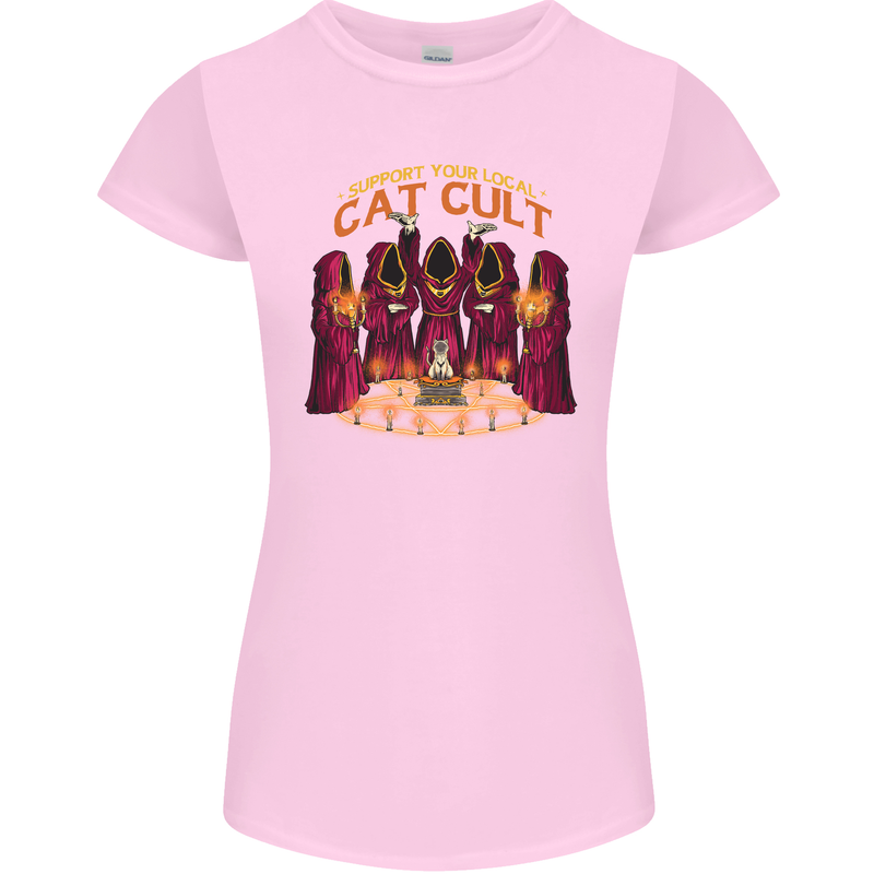Cat Cult Evil Feline Devil Worship Satanic Womens Petite Cut T-Shirt Light Pink