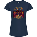 Cat Cult Evil Feline Devil Worship Satanic Womens Petite Cut T-Shirt Navy Blue