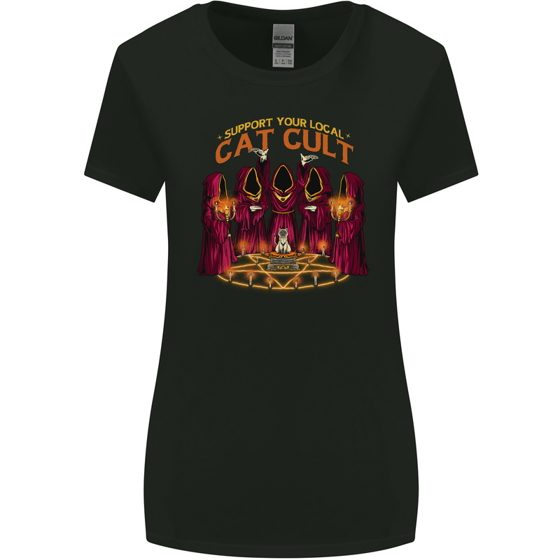 Cat Cult Evil Feline Devil Worship Satanic Womens Wider Cut T-Shirt Black