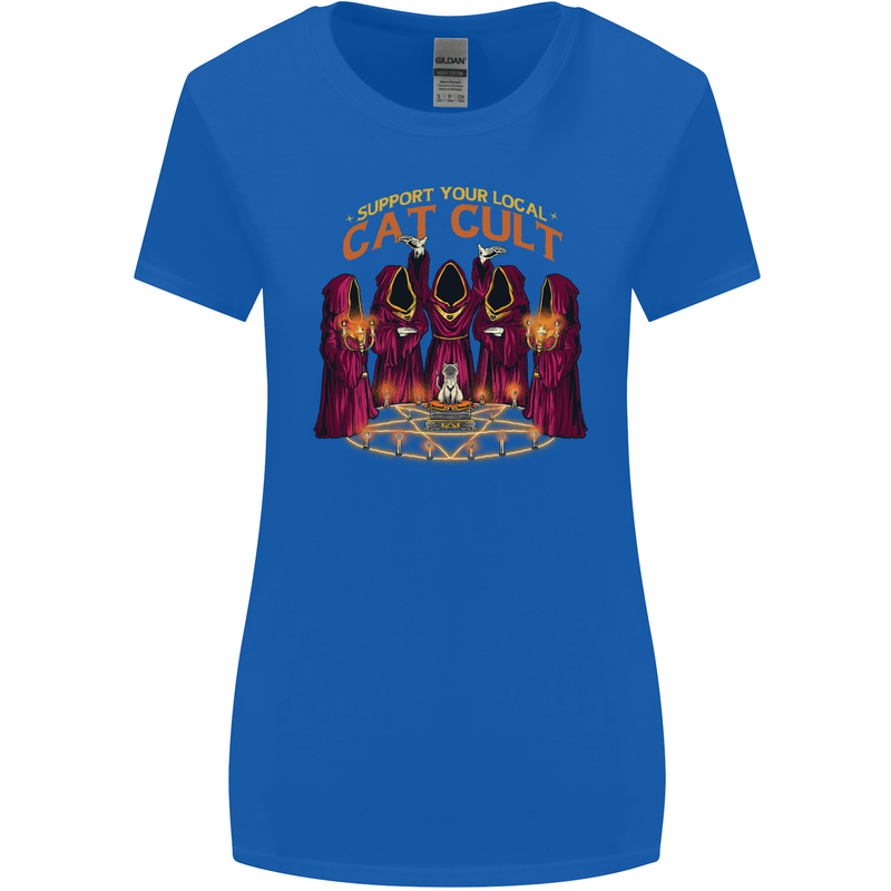 Cat Cult Evil Feline Devil Worship Satanic Womens Wider Cut T-Shirt Royal Blue