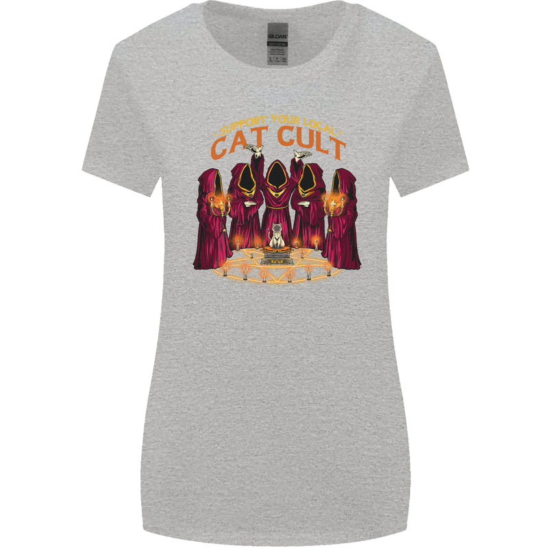 Cat Cult Evil Feline Devil Worship Satanic Womens Wider Cut T-Shirt Sports Grey