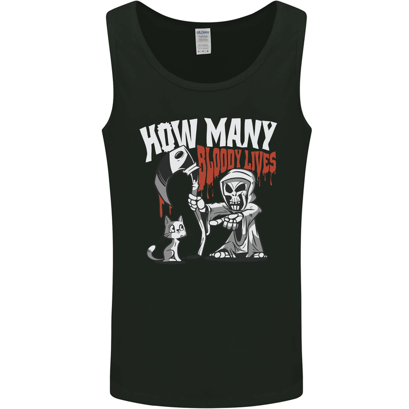 Cat Grim Reaper and 9 Bloody Lives Funny Mens Vest Tank Top Black