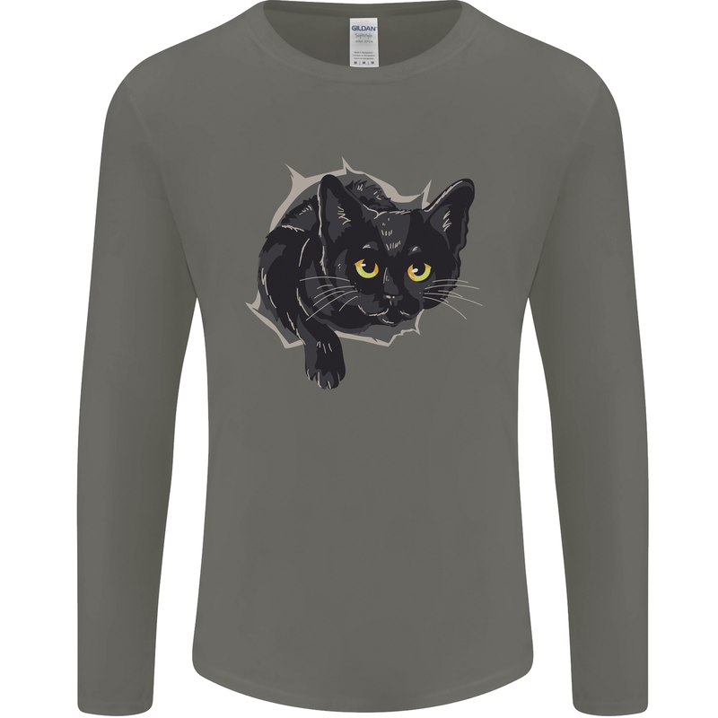 Cat Hole Mens Long Sleeve T-Shirt Charcoal