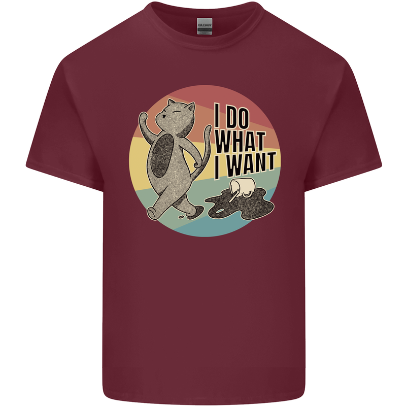 Cat I Do What I Want Funny Coffee Mens Cotton T-Shirt Tee Top Maroon