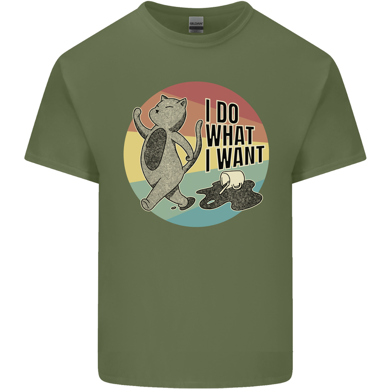Cat I Do What I Want Funny Coffee Mens Cotton T-Shirt Tee Top Military Green