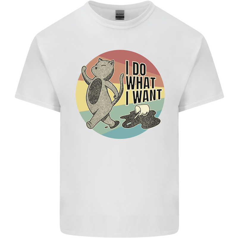 Cat I Do What I Want Funny Coffee Mens Cotton T-Shirt Tee Top White
